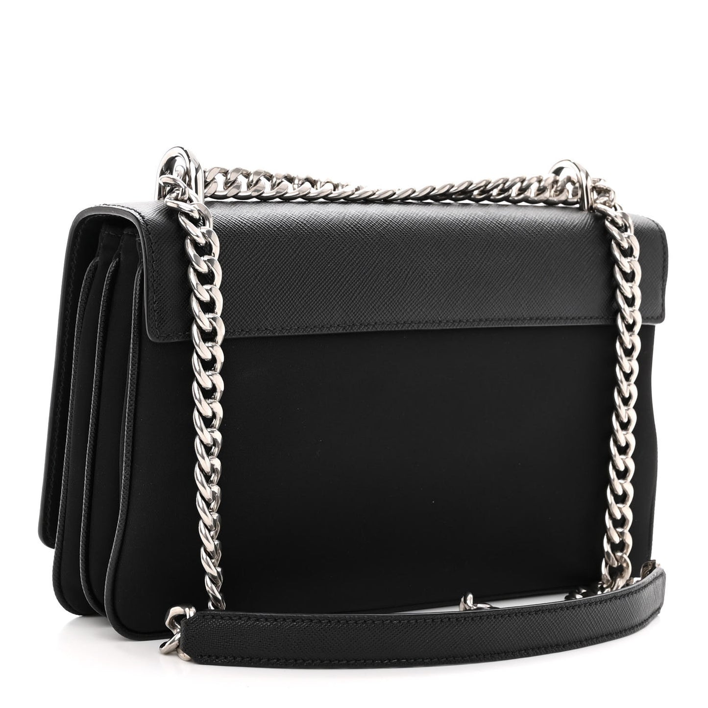 Saffiano Tessuto Nylon Chain Shoulder Bag Black