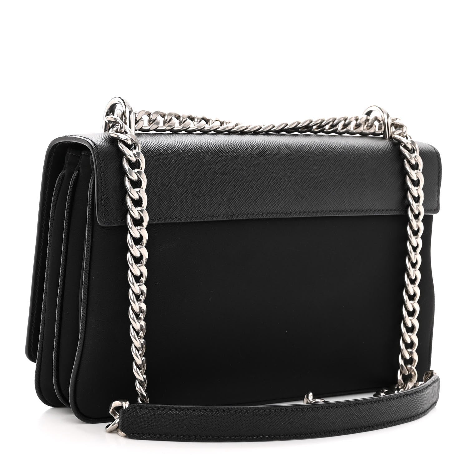 Prada Saffiano Tessuto Nylon Chain Shoulder Bag Black 3 of 11