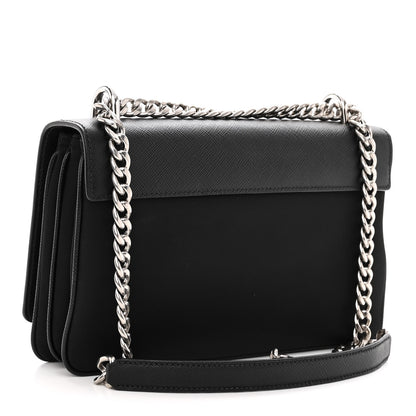 Prada Saffiano Tessuto Nylon Chain Shoulder Bag Black 3 of 11