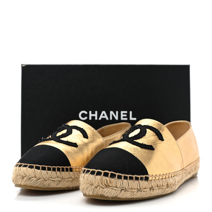 Chanel Laminated Lambskin Grosgrain CC Espadrilles 39 Gold Black 10 of 10