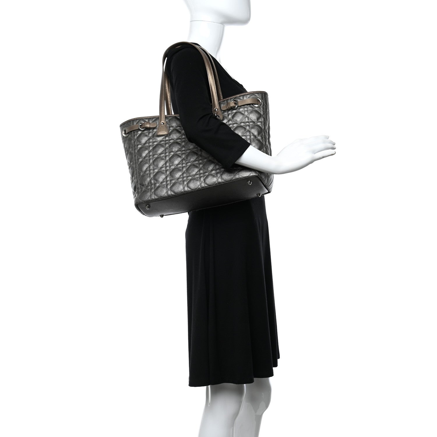 Christian Dior Coated Canvas Cannage Medium Panarea Tote Grey 2 of 9