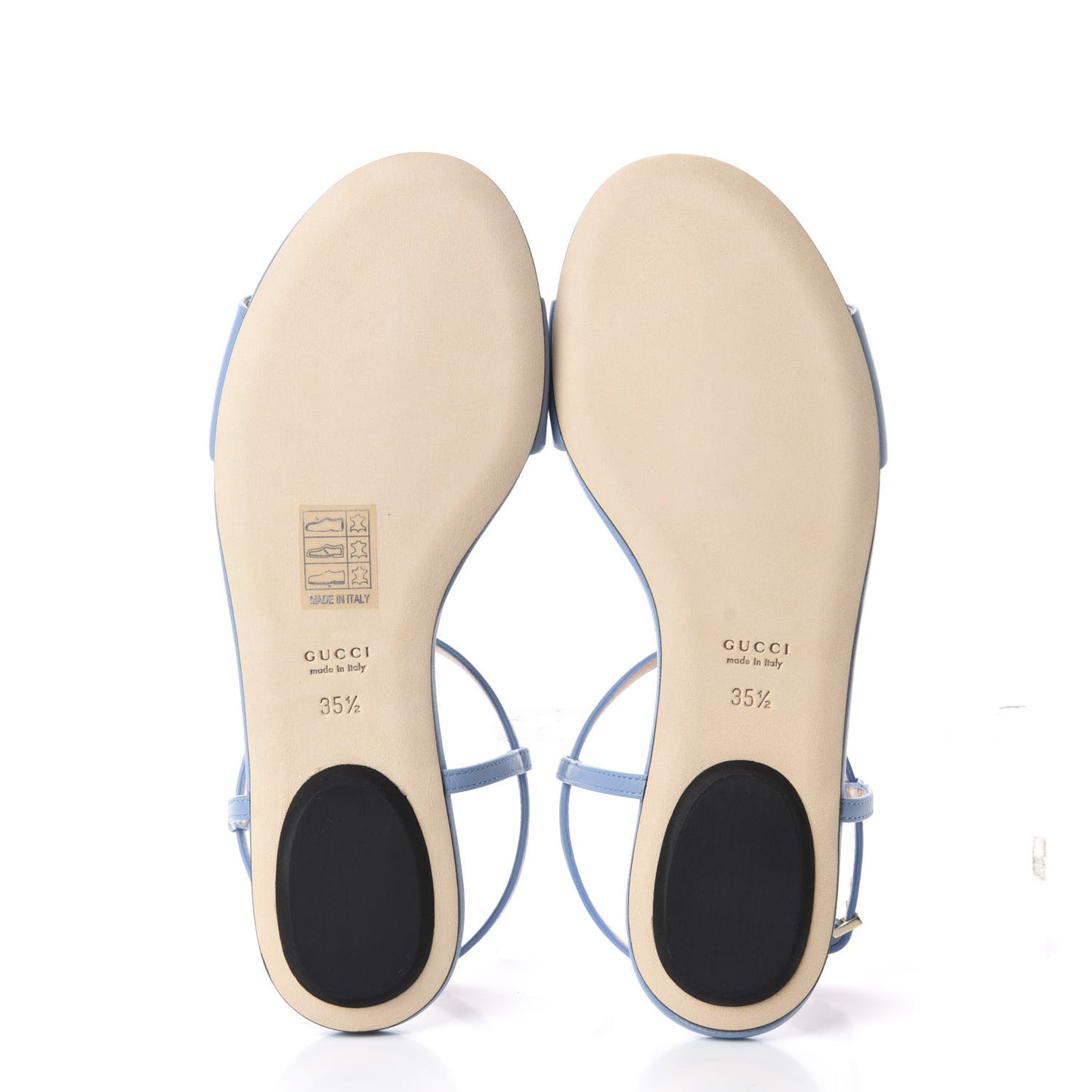 Calfskin Horsebit T-Strap Flat Sandals 35.5 Porcelain Light Blue