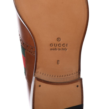 Gucci Calfskin Web Bee Embroidered Mens Lace Up Brogue Wingtip Derby Shoes 8 Cuir 7 of 7