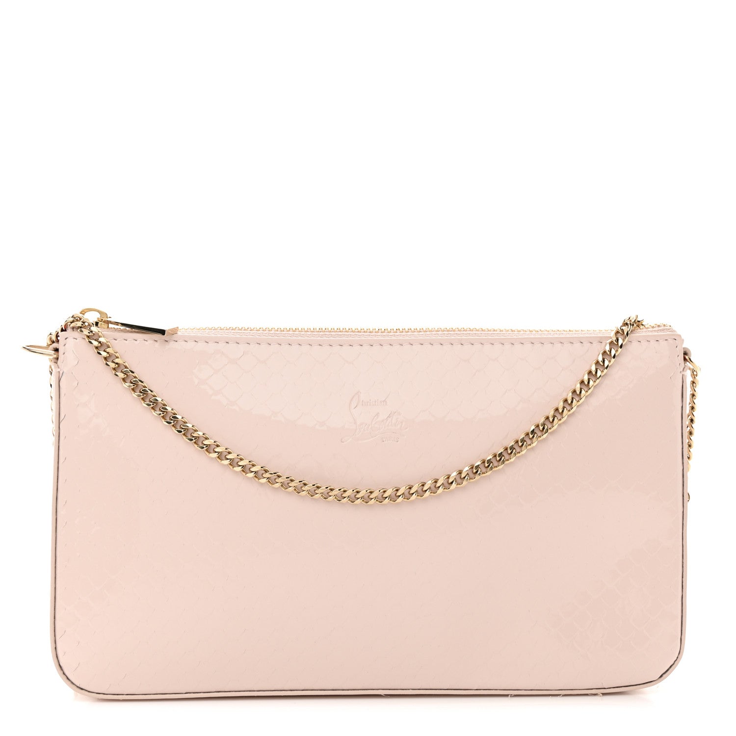 Christian Louboutin Patent Calfskin Snake Effect Loubila Chain Clutch Light Pink 1 of 12