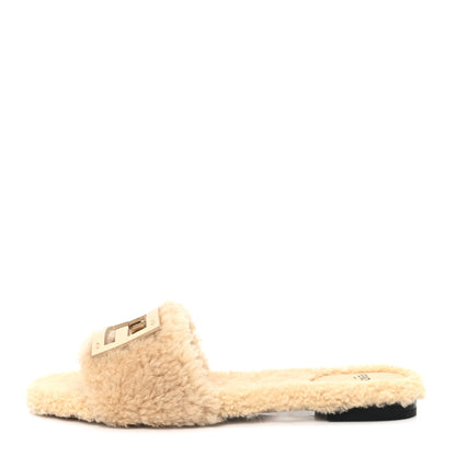 Fendi Shearling FF Baguette Slide Sandals 37.5 Beige Naturale 1 of 9