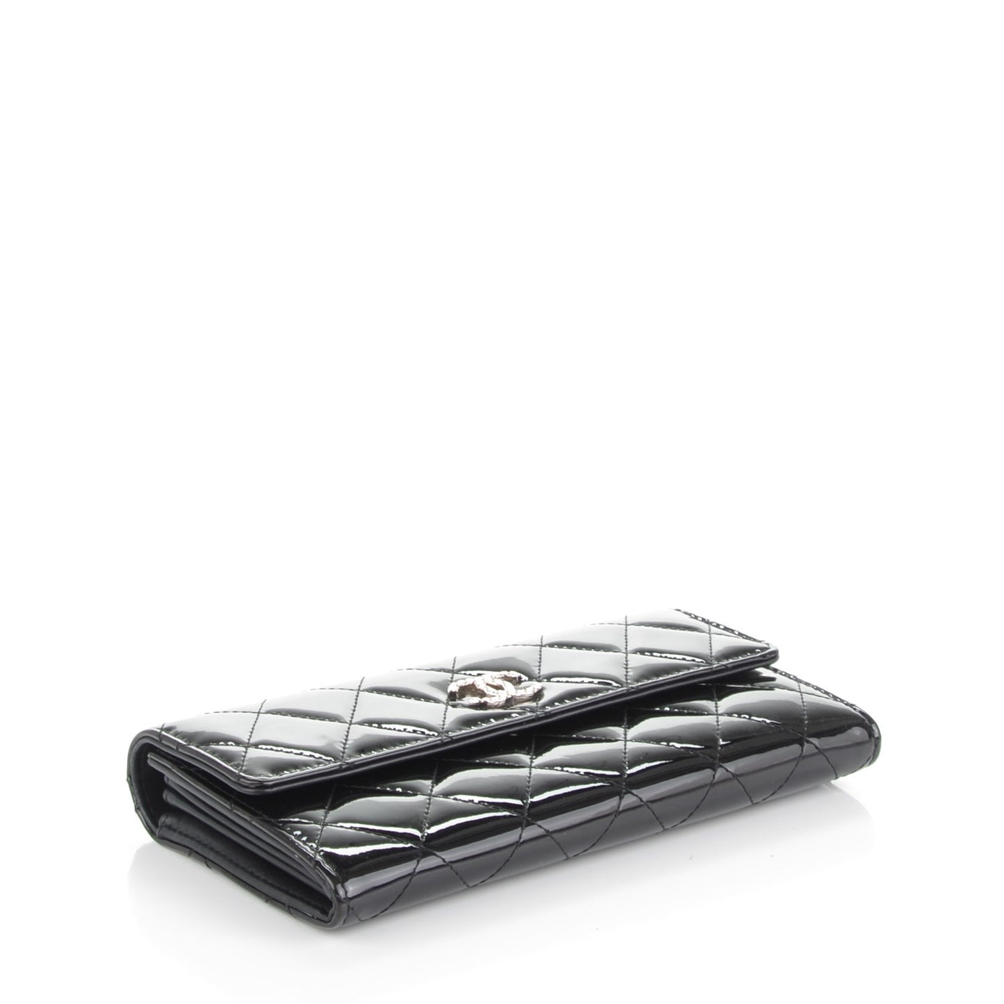 Patent Quilted Large Brilliant Flap Wallet Black