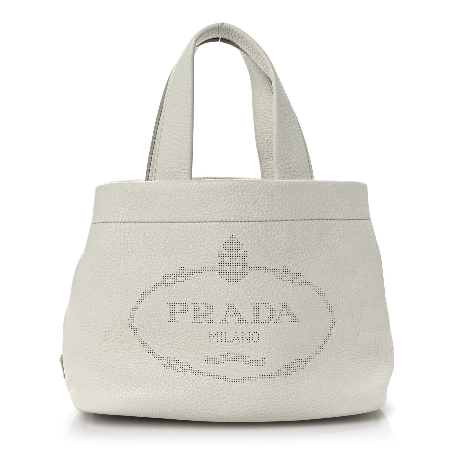 Prada Vitello Daino Soft Perforated Logo Tote White 1 of 8