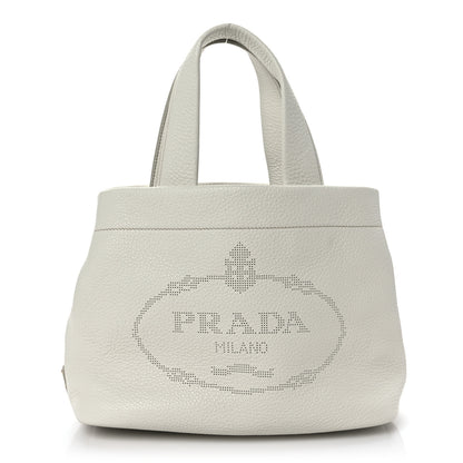 Prada Vitello Daino Soft Perforated Logo Tote White 1 of 8
