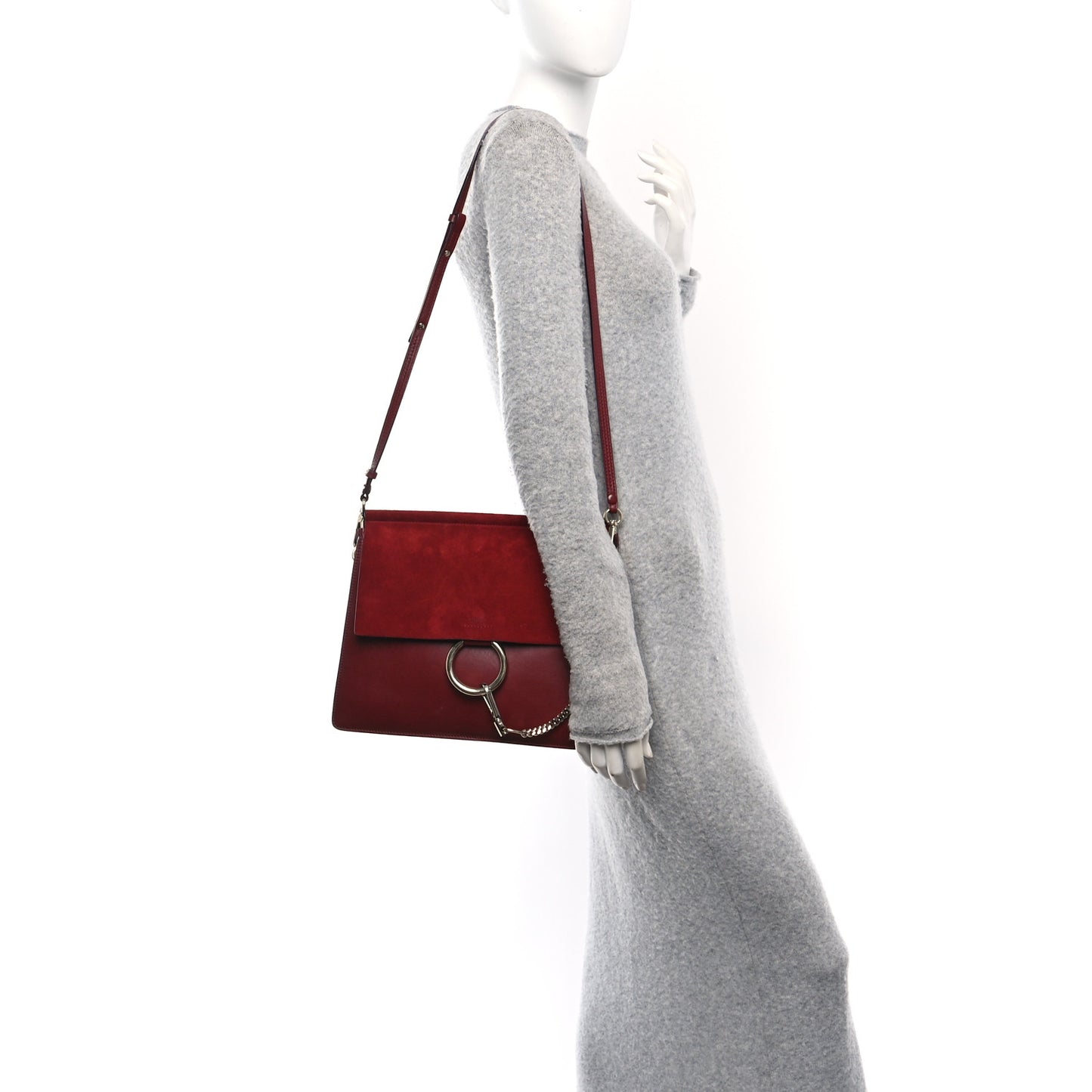 Calfskin Suede Medium Faye Shoulder Bag Plum Purple
