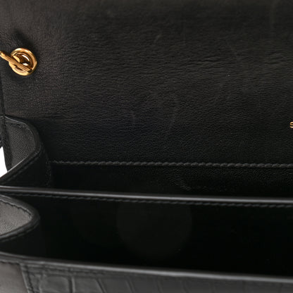 Saint Laurent Calfskin Crocodile Embossed Gaby Satchel Black 10 of 10