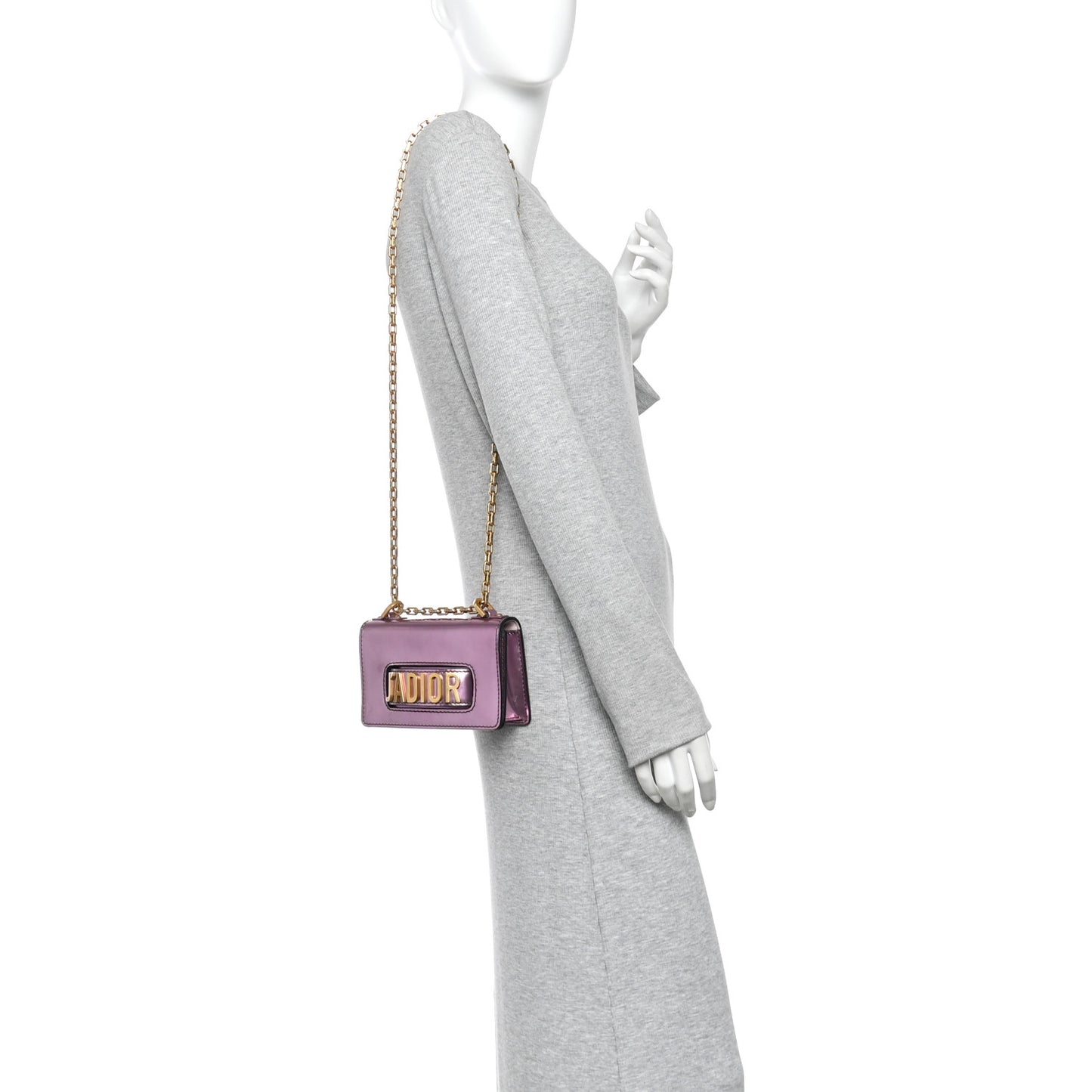 Metallic Calfskin J'Adior Mini Chain Flap Bag Pink