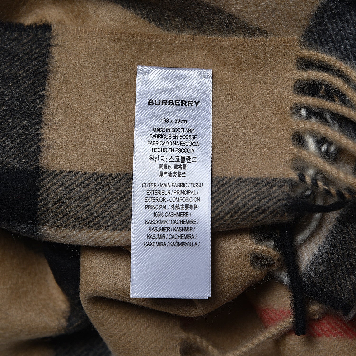 Burberry Cashmere Giant Check Fringe Scarf Archive Beige 4 of 5