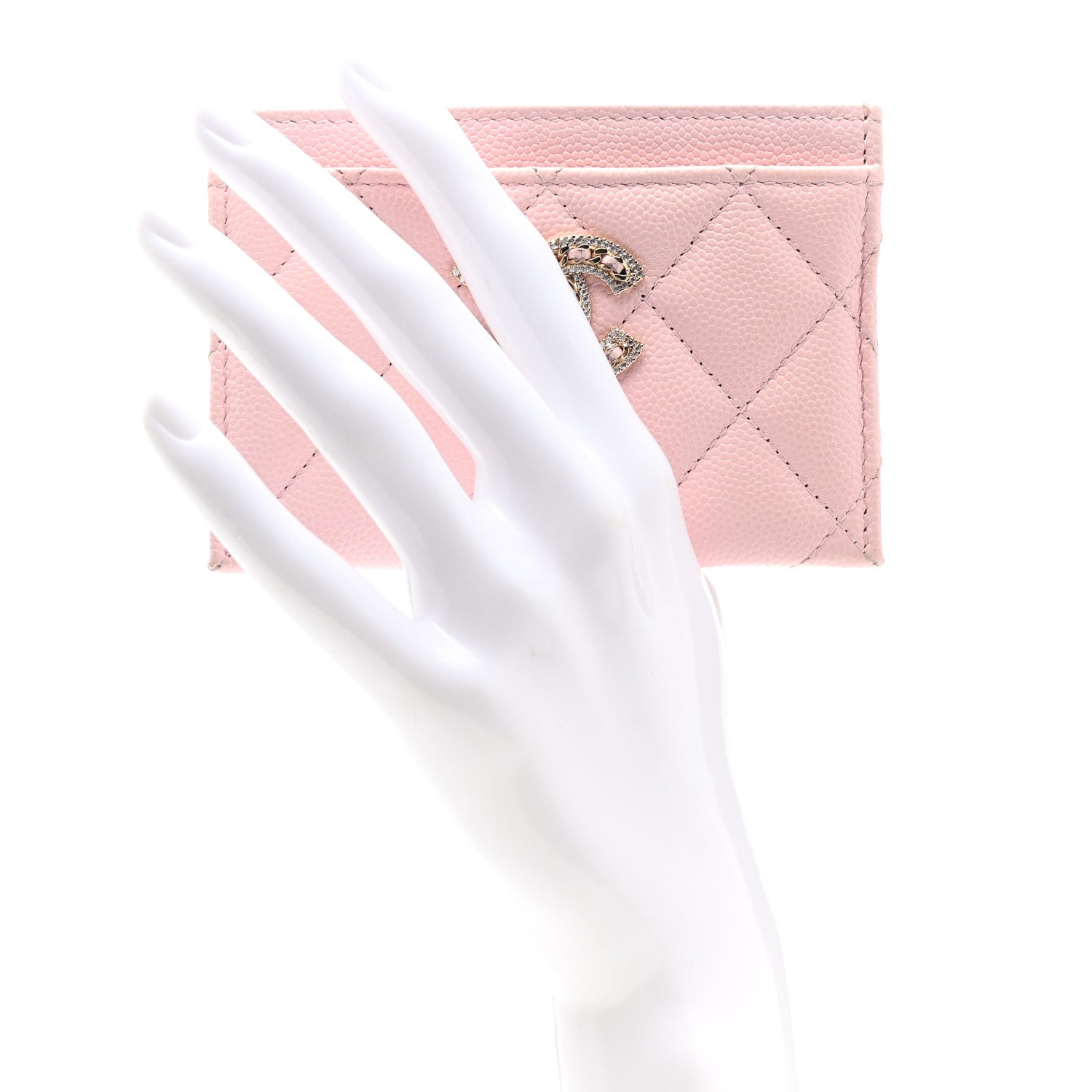Chanel Caviar Quilted Crystal Card Holder Pink 2 of 8