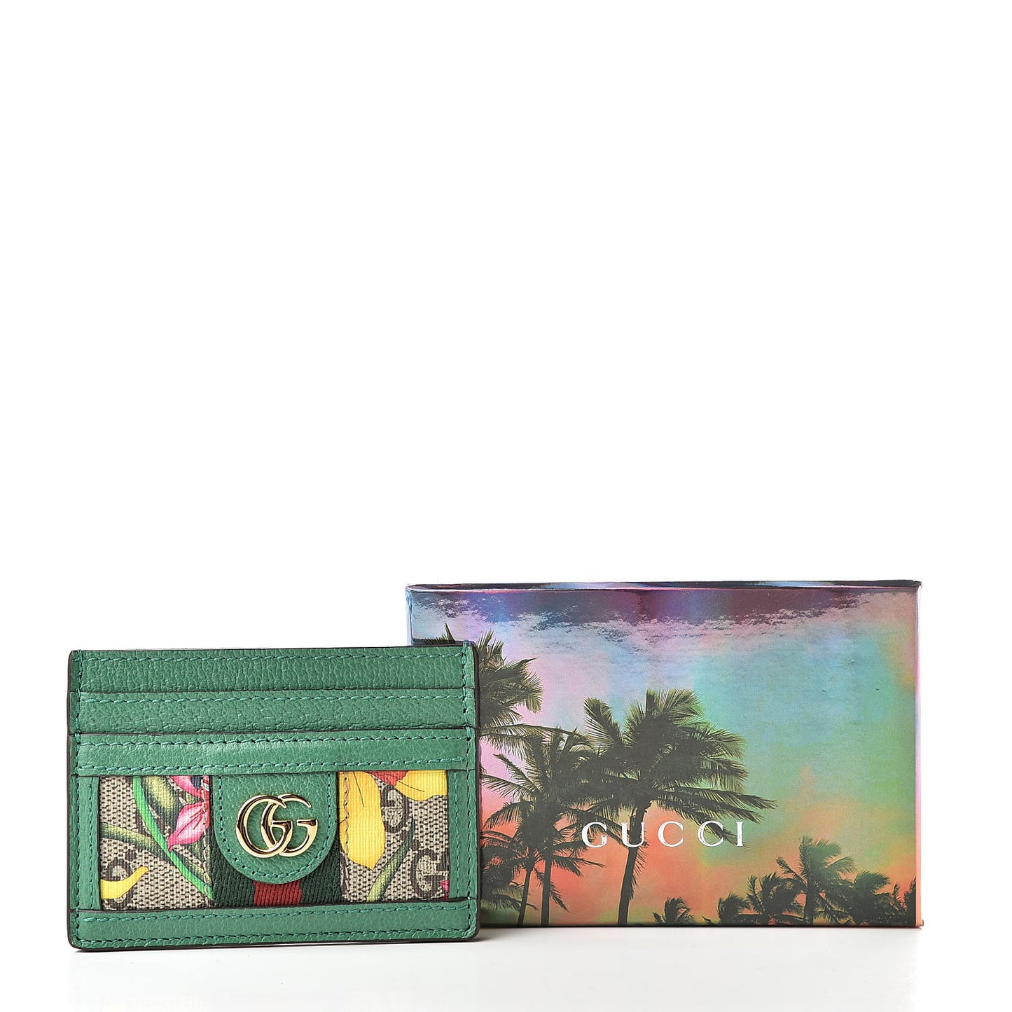 GG Supreme Monogram Flora Web Ophidia Card Holder Green