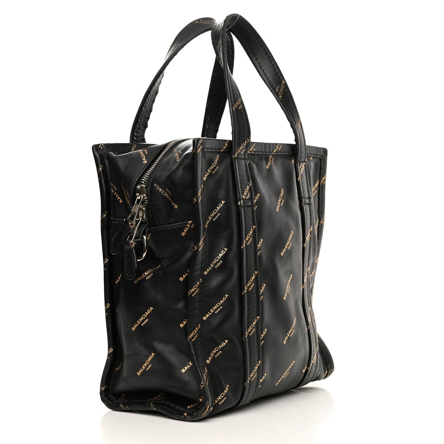 Balenciaga Calfskin Allover Logo XS Bazar Shopper Tote Black Gold 3 of 20