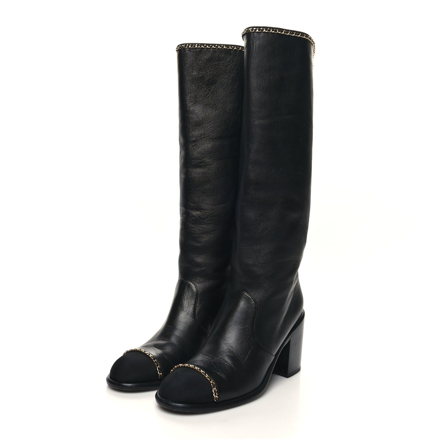Lambskin Grosgrain Chain High Boots 39 39 Black