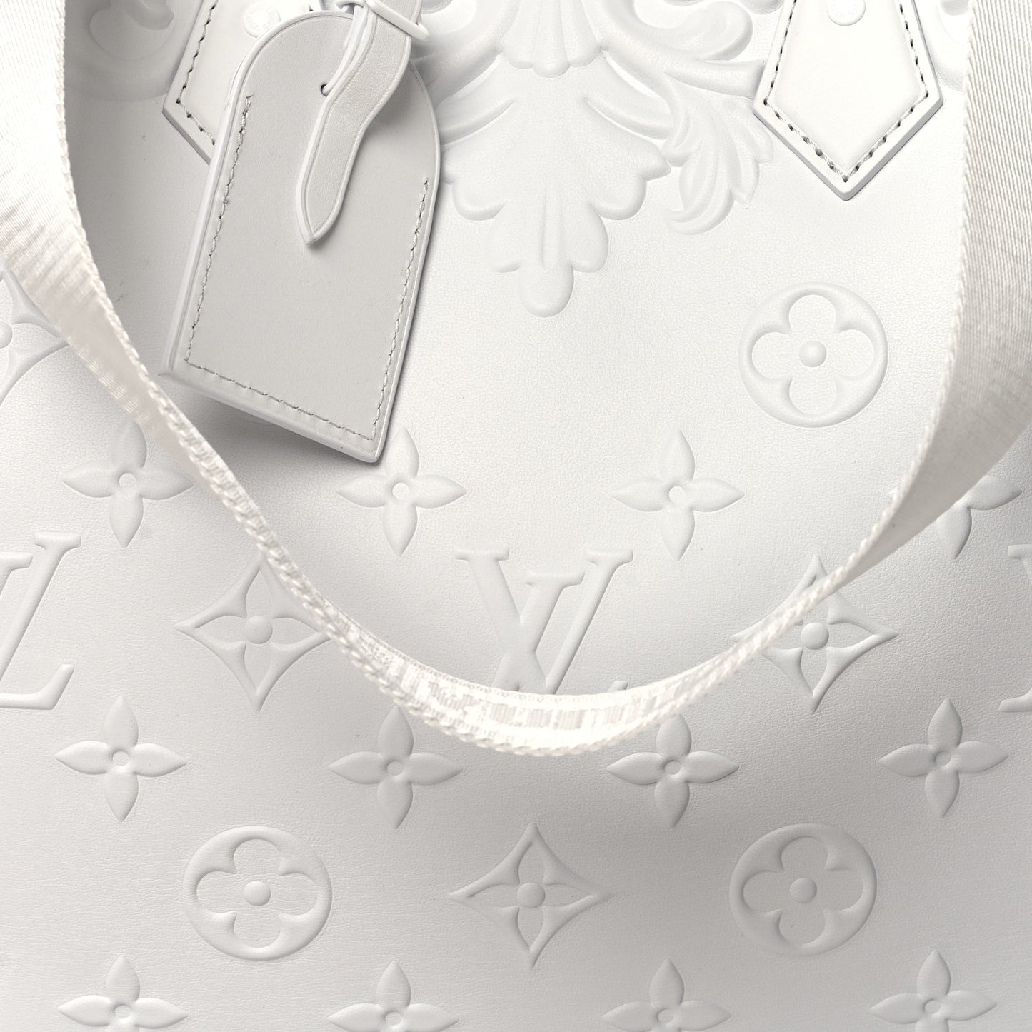 Calfskin LV Ornament Sac Plat 24H Optic White