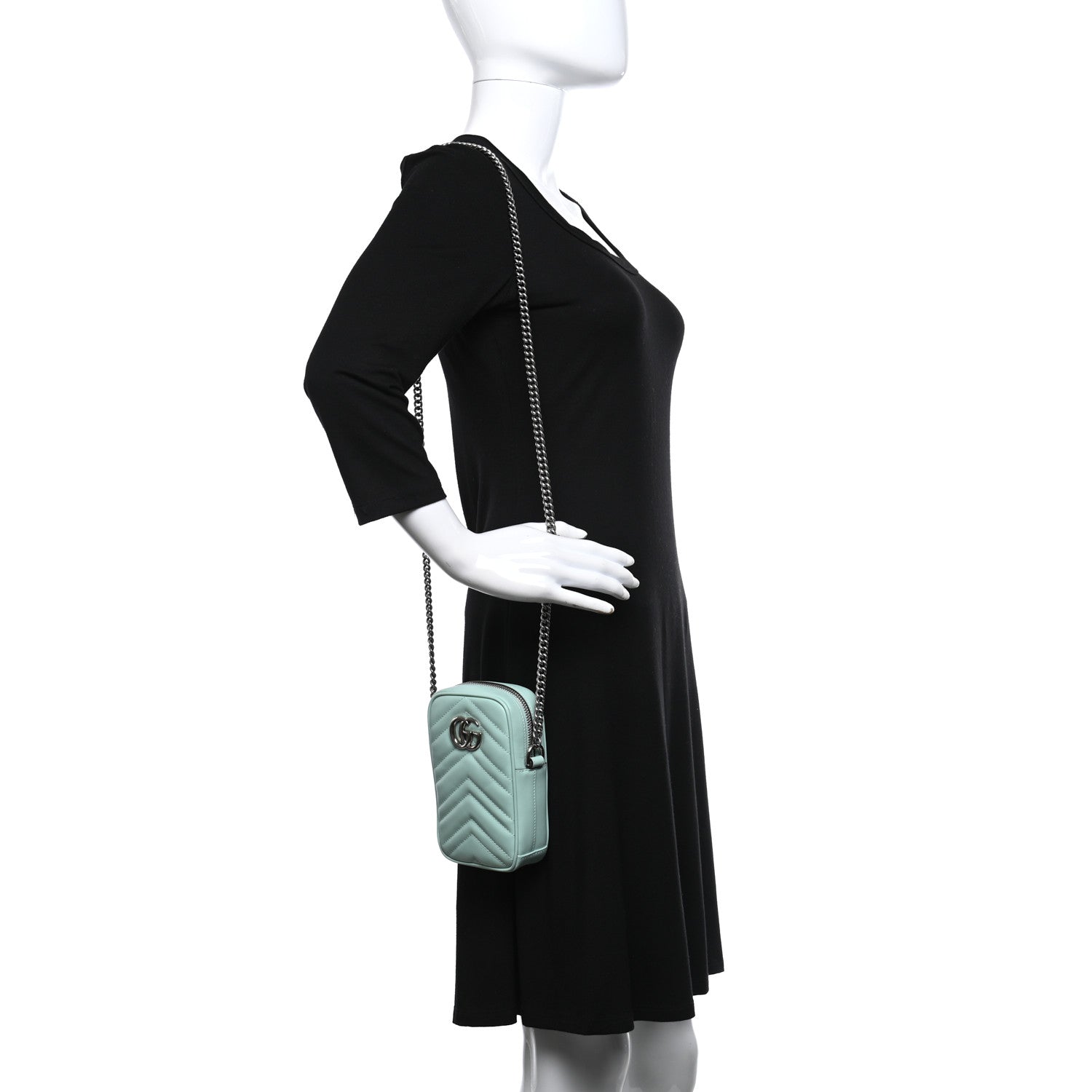 Gucci Calfskin Matelasse Mini GG Marmont Crossbody Bag Water Green 2 of 15