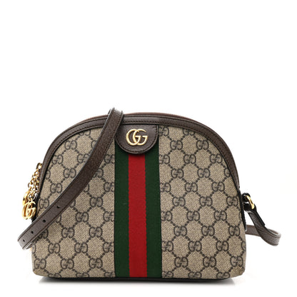 Gucci GG Supreme Monogram Textured Dollar Calfskin Web Small Ophidia Dome Shoulder Bag Beige Ebony New Acero 1 of 14