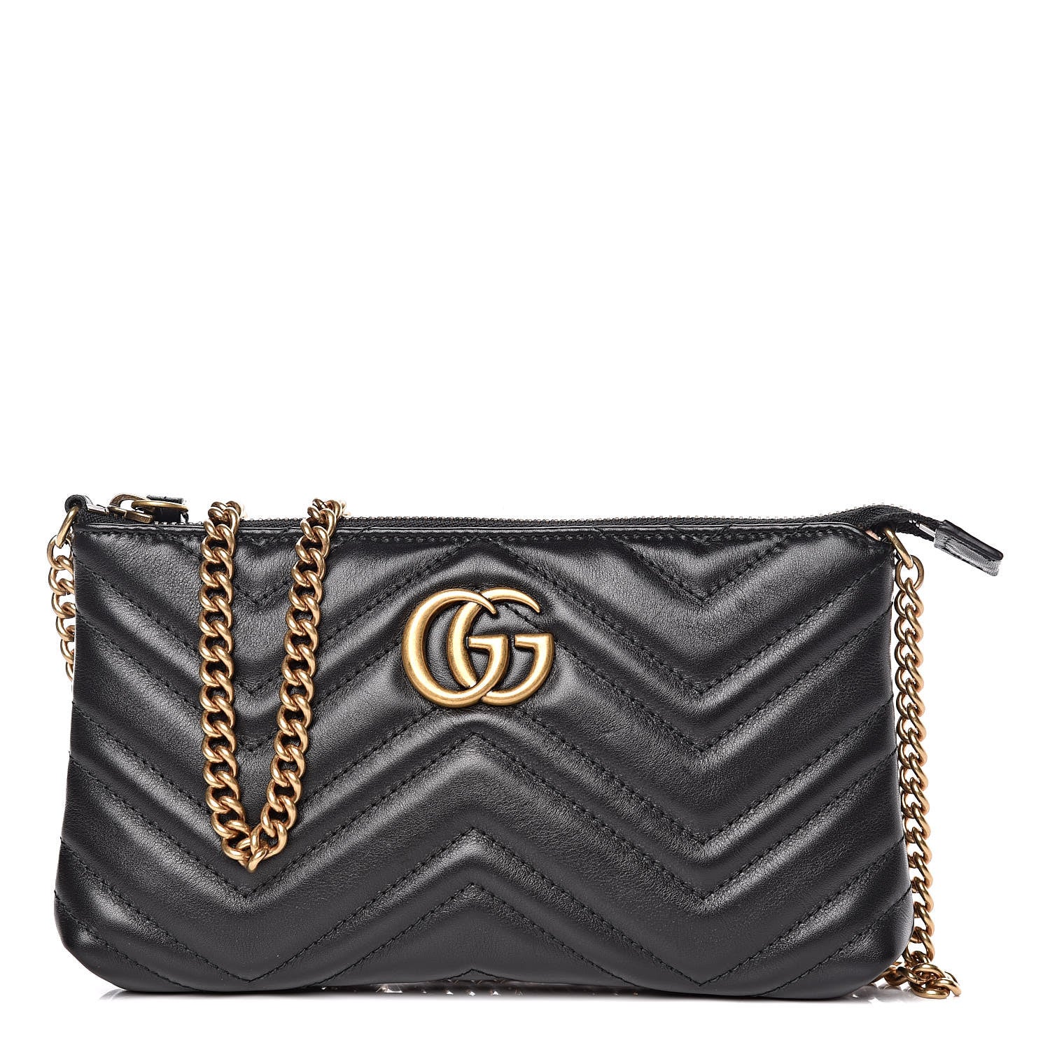 Gucci Calfskin Matelasse Mini GG Marmont Chain Bag Black 1 of 9