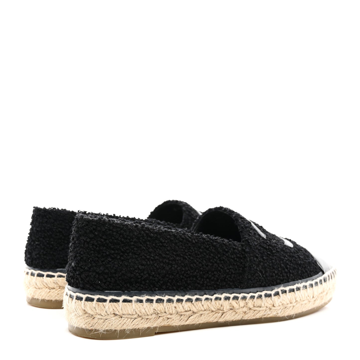Tweed Lambskin Patent Calfskin CC Espadrilles 40 Black Navy Blue