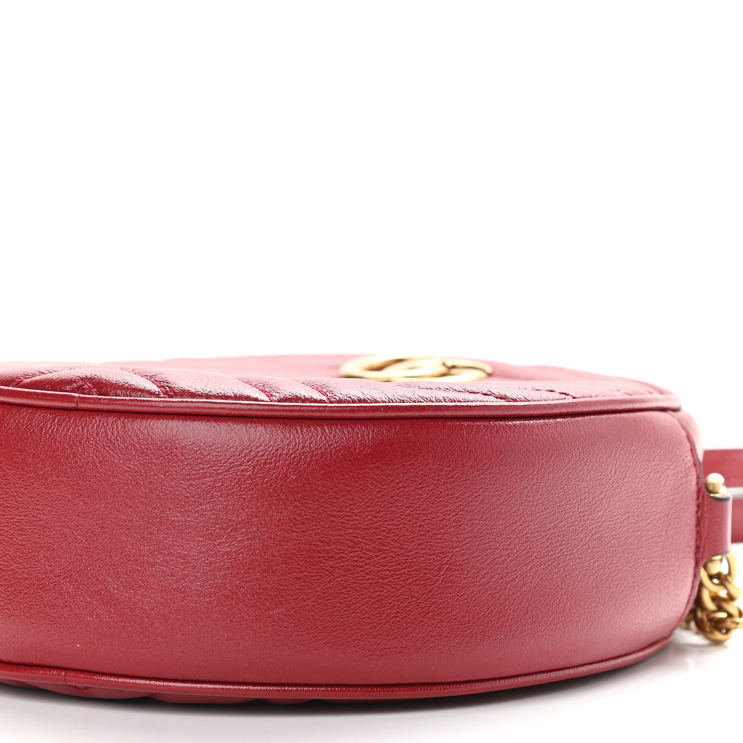 Glazed Calfskin Matelasse Heart Mini GG Marmont Round Shoulder Bag Romantic Cerise