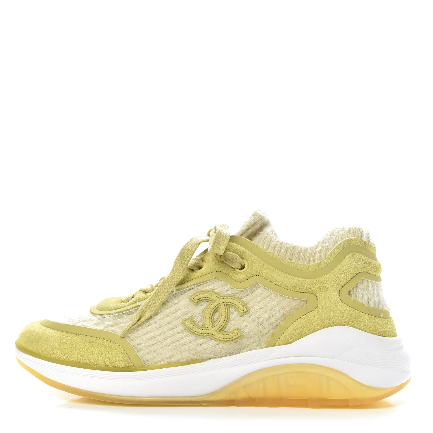 Chanel Suede Calfskin Stretch Fabric CC Sneakers 37.5 Yellow 1 of 8