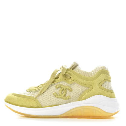 Chanel Suede Calfskin Stretch Fabric CC Sneakers 37.5 Yellow 1 of 8