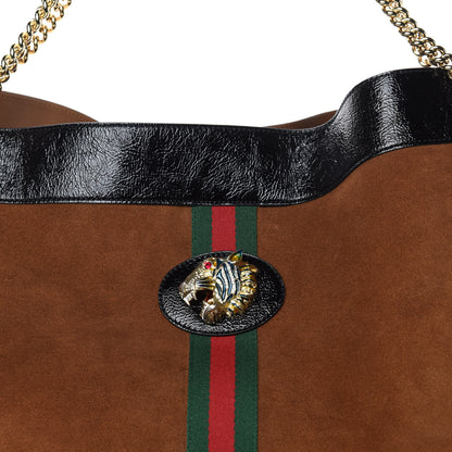 Gucci Suede Patent Maxi Rajah Chain Tote Nocciola Black 10 of 10