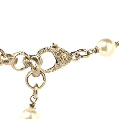 Chanel Pearl Crystal Cha-Nel Logo Necklace Gold 4 of 5