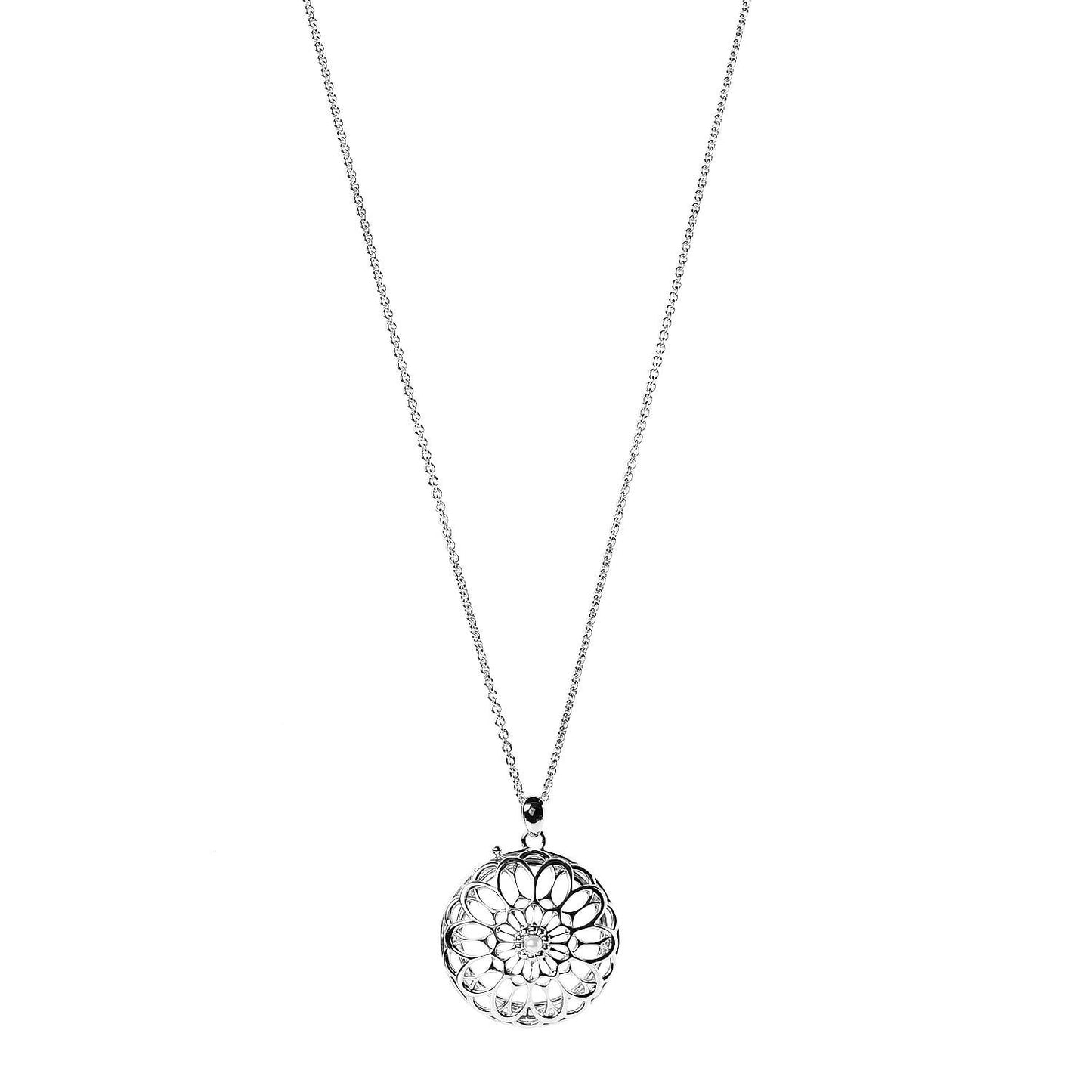 Akoya Pearl Magnifying Glass Loupe Pendant Necklace Silver
