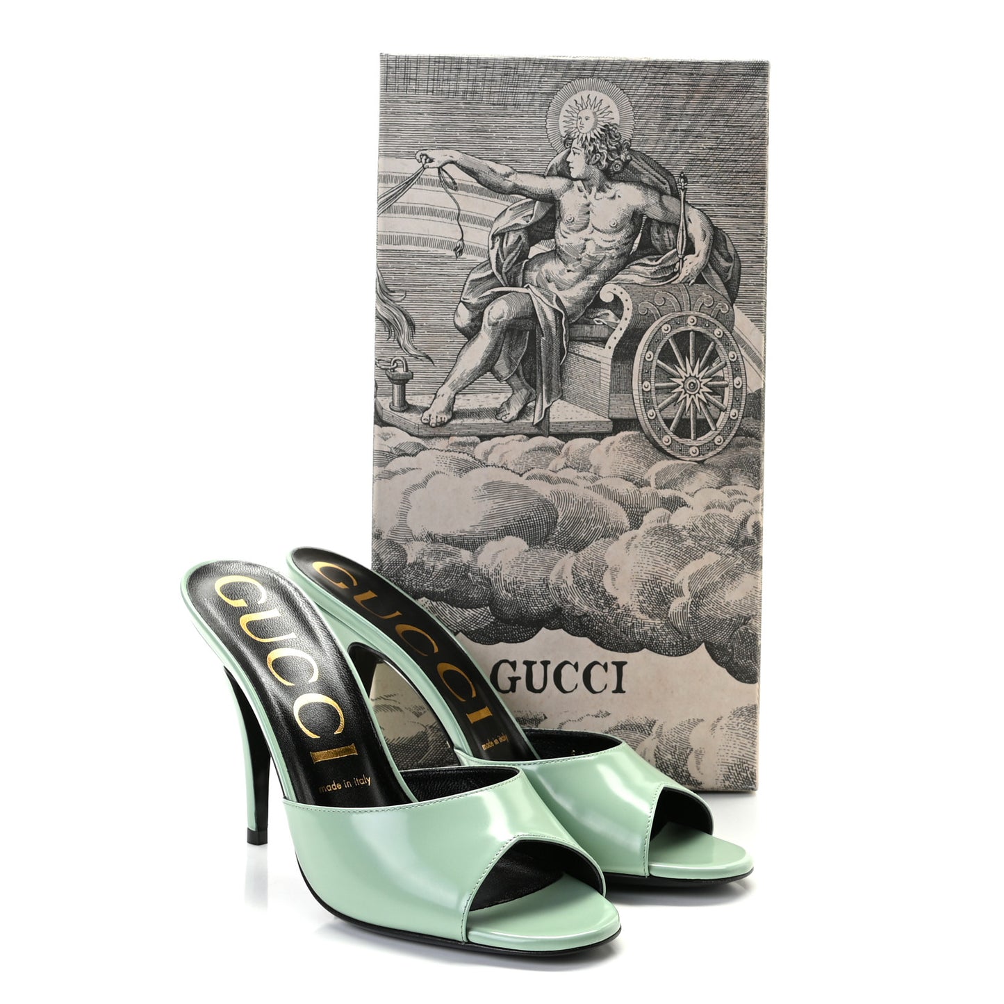 Polished Calfskin Scarlet Mid Heel Slide Sandals 38 Aqua Green