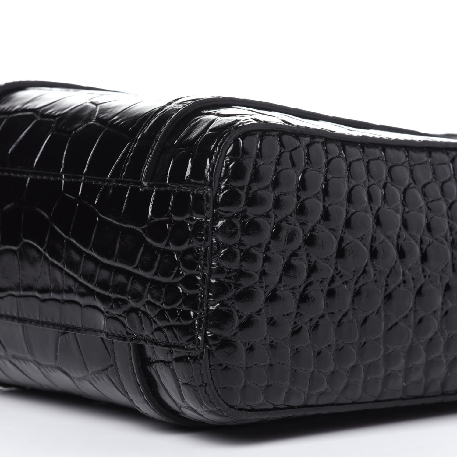 Balenciaga Shiny Calfskin Logo Crocodile Embossed XXS Everyday Tote Black 9 of 10