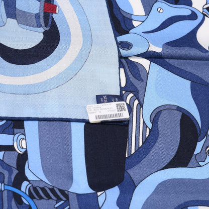 Hermes Cashmere Silk 600 Chevaux Shawl 140 Ciel Bleu Moyen 4 of 5