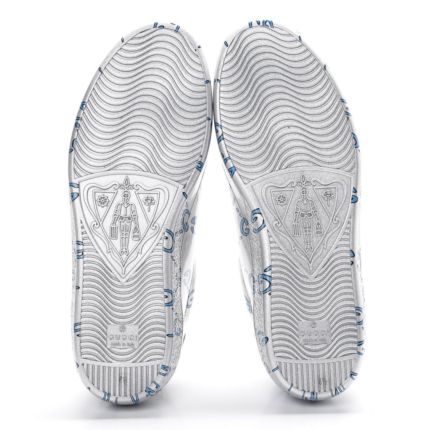 Miro Rubber Wax GucciGhost Print Mens New Ace Sneakers 8.5 Silver