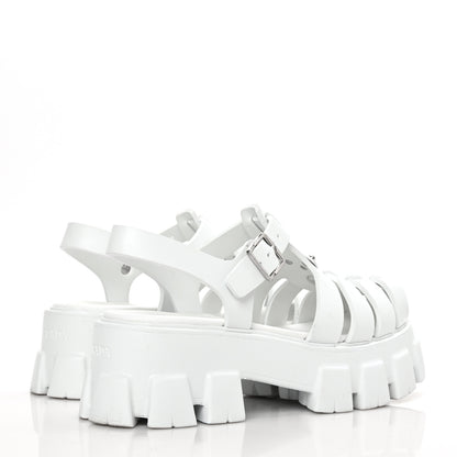Prada Foam Rubber Metal Triangle Logo Monolith 55mm Cage Sandals 39 White 4 of 6