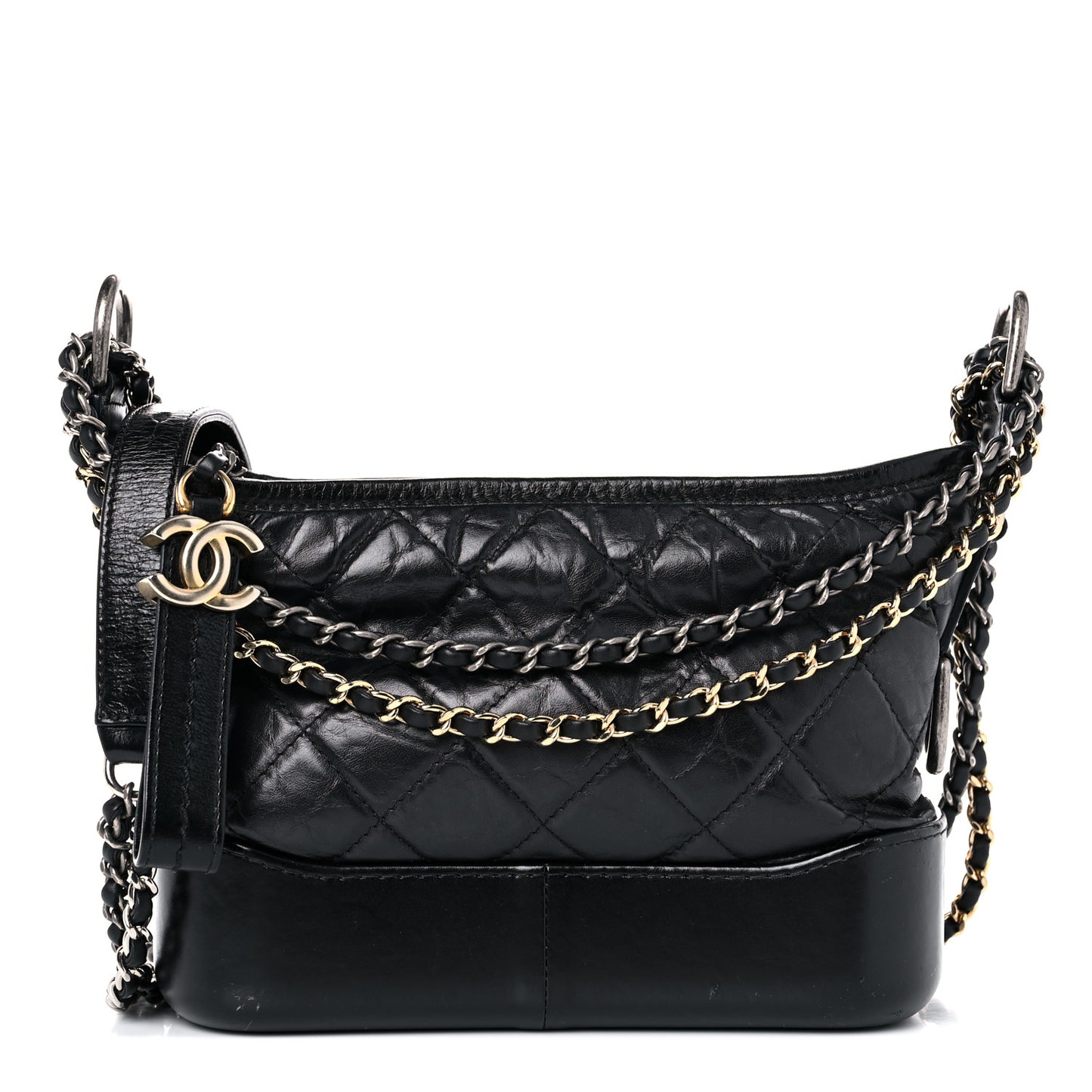 Aged Calfskin Quilted Small Gabrielle Hobo Black