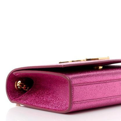Saint Laurent Metallic Calfskin Small Classic Monogram Kate Satchel Fuchsia 9 of 10