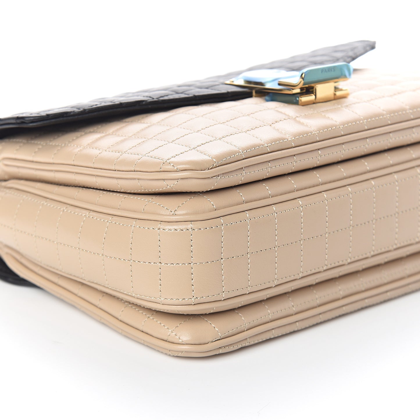 Calfskin Quilted Medium C Bag Black Beige