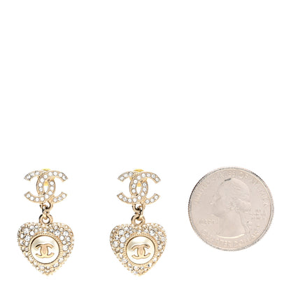 Chanel Pearl Crystal CC Heart Drop Earrings Gold White 2 of 4