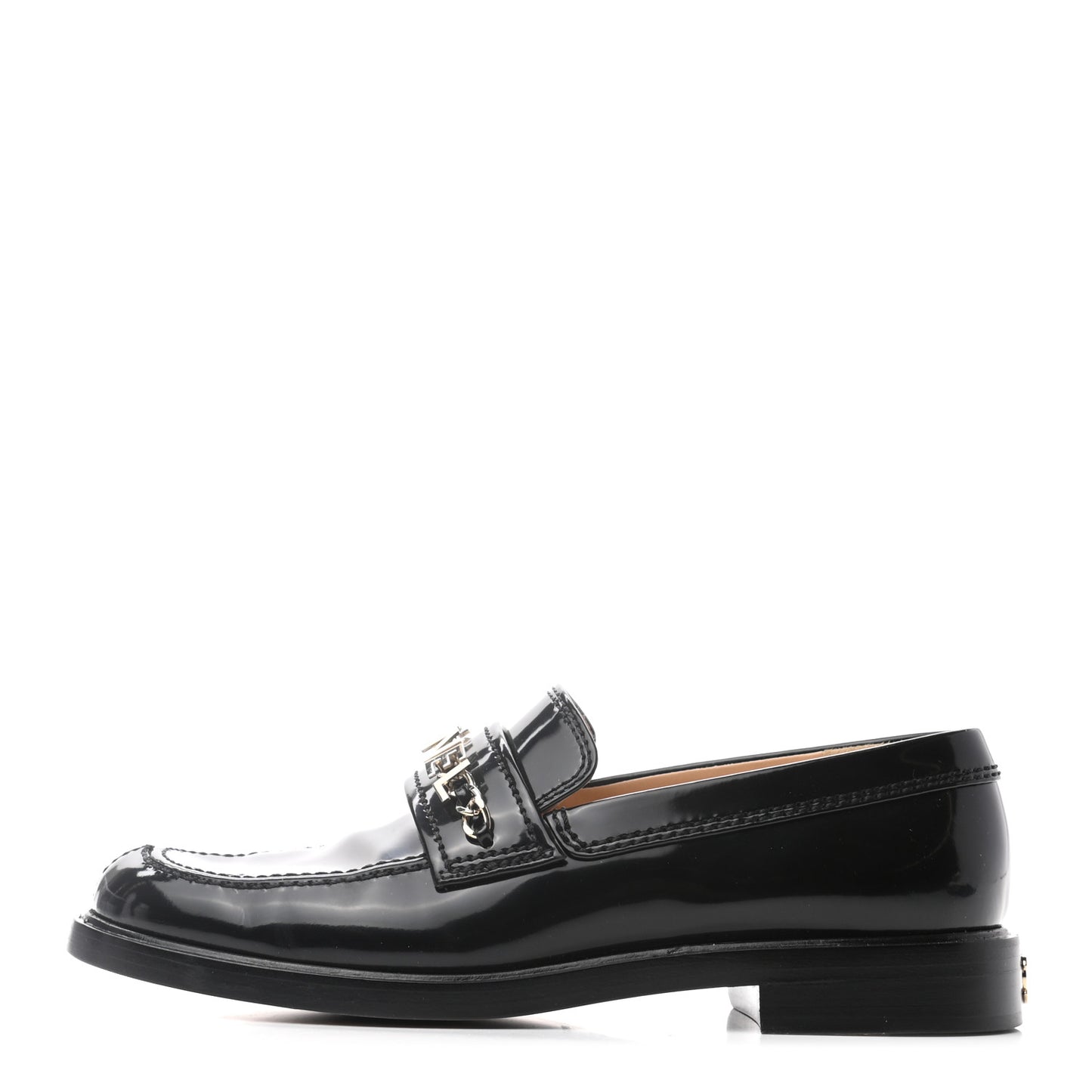 Shiny Calfskin Logo Loafers 38.5 Black