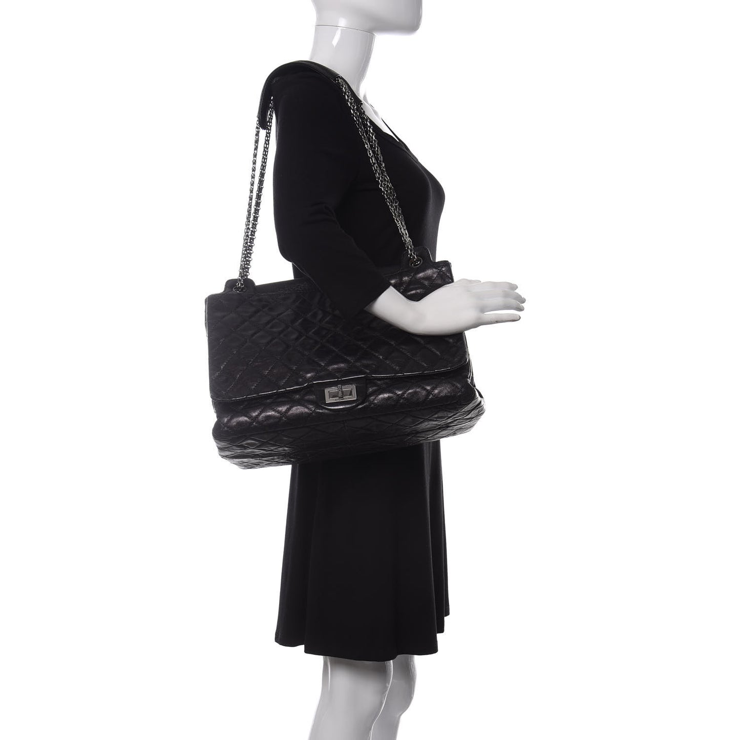 Metallic Calfskin Quilted XL Accordion Reissue Flap Black