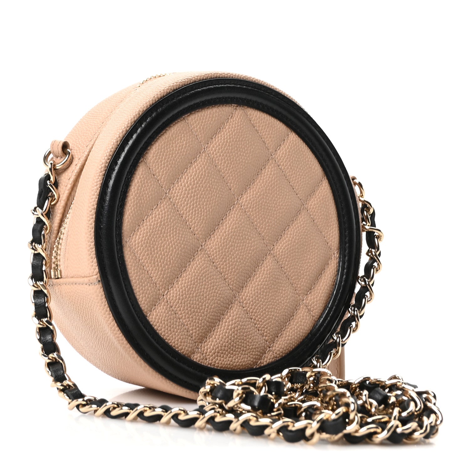 Chanel Caviar Quilted Round Filigree Crossbody Beige Black 3 of 10