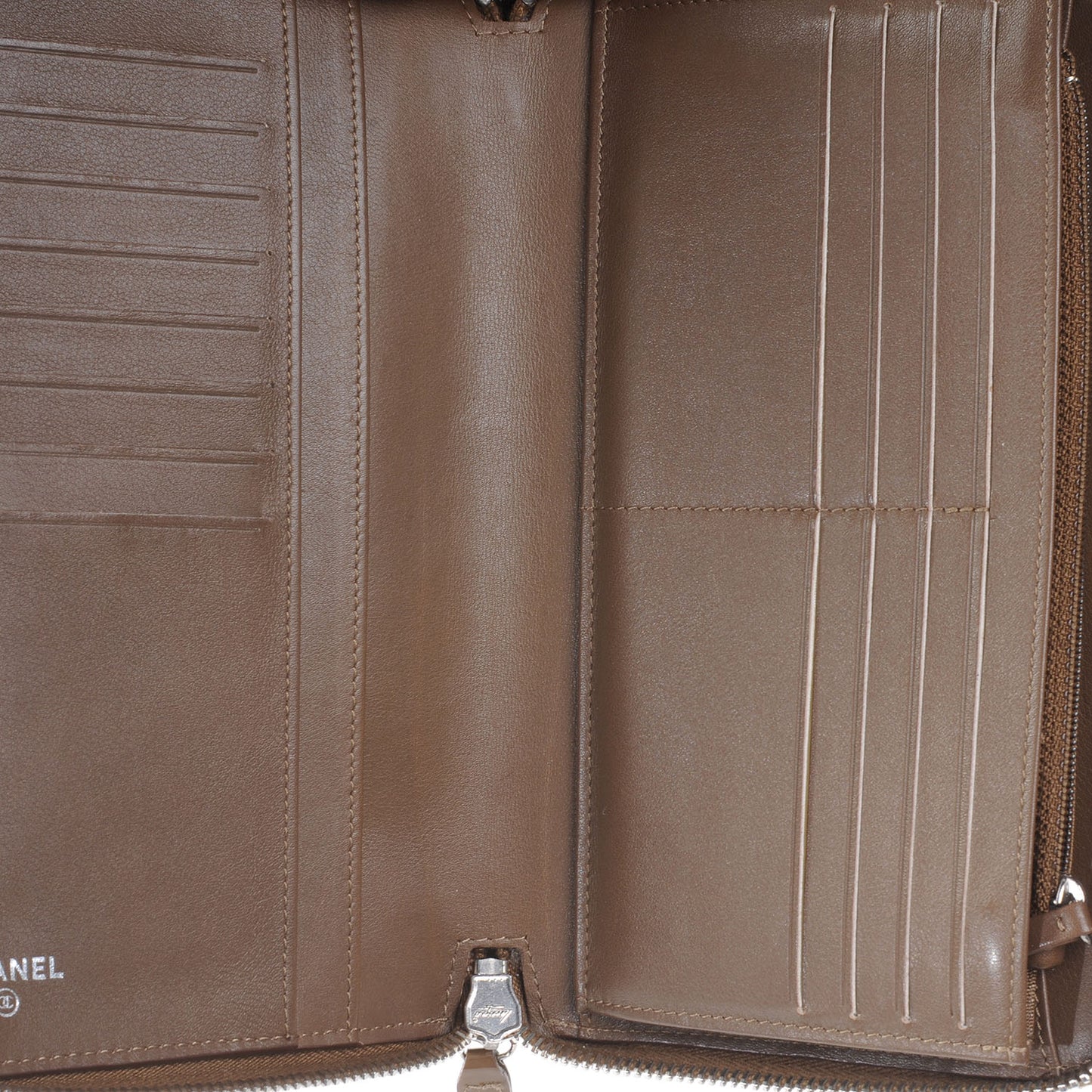 Patent Quilted Large Zip Around Wallet Taupe