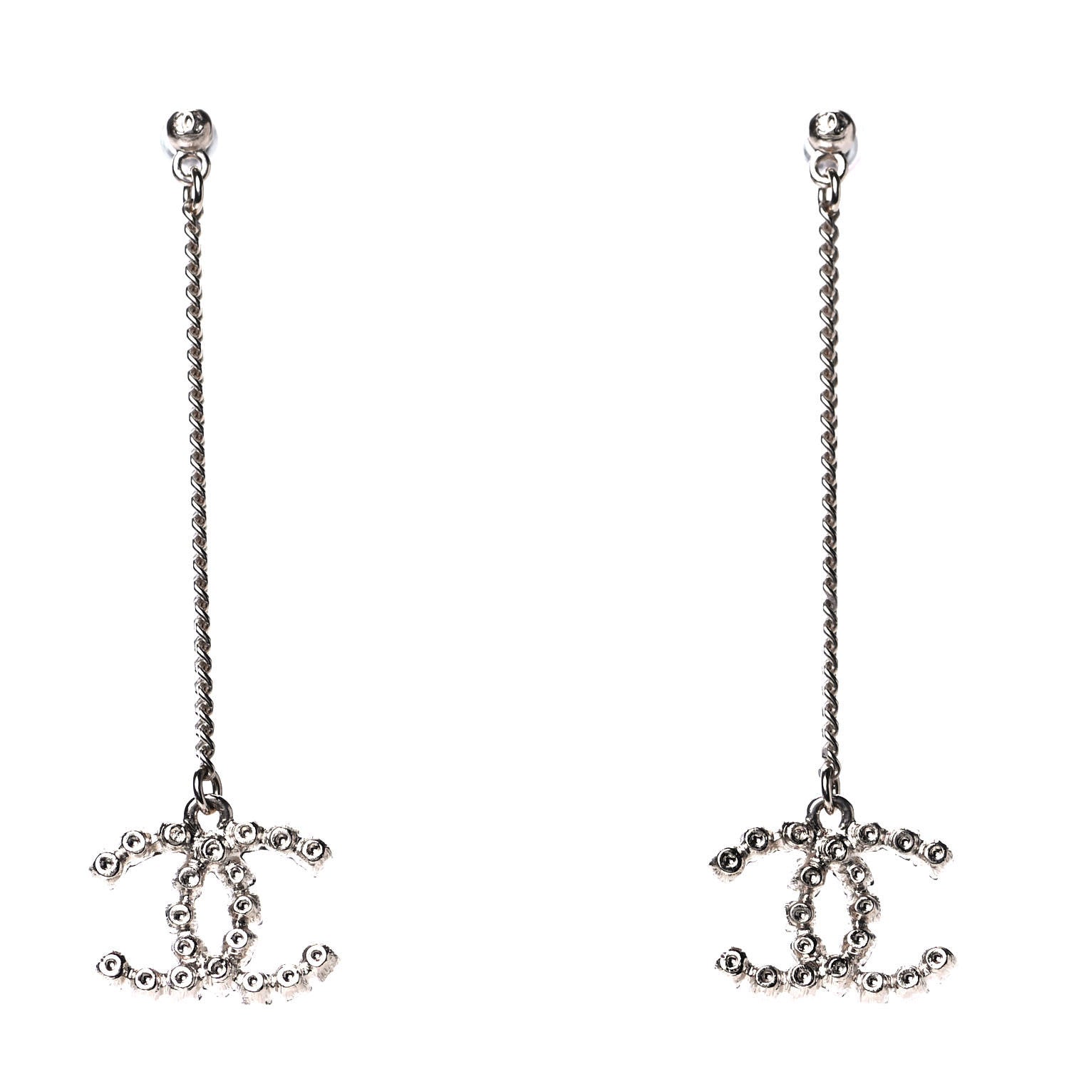 Chanel Crystal CC Drop Earrings Pink Grey Gold 2 of 3
