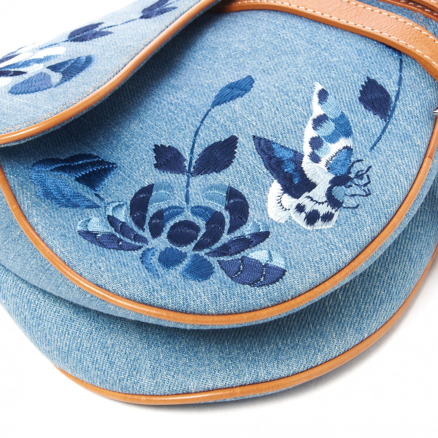 Denim Embroidered Saddle Bag Blue