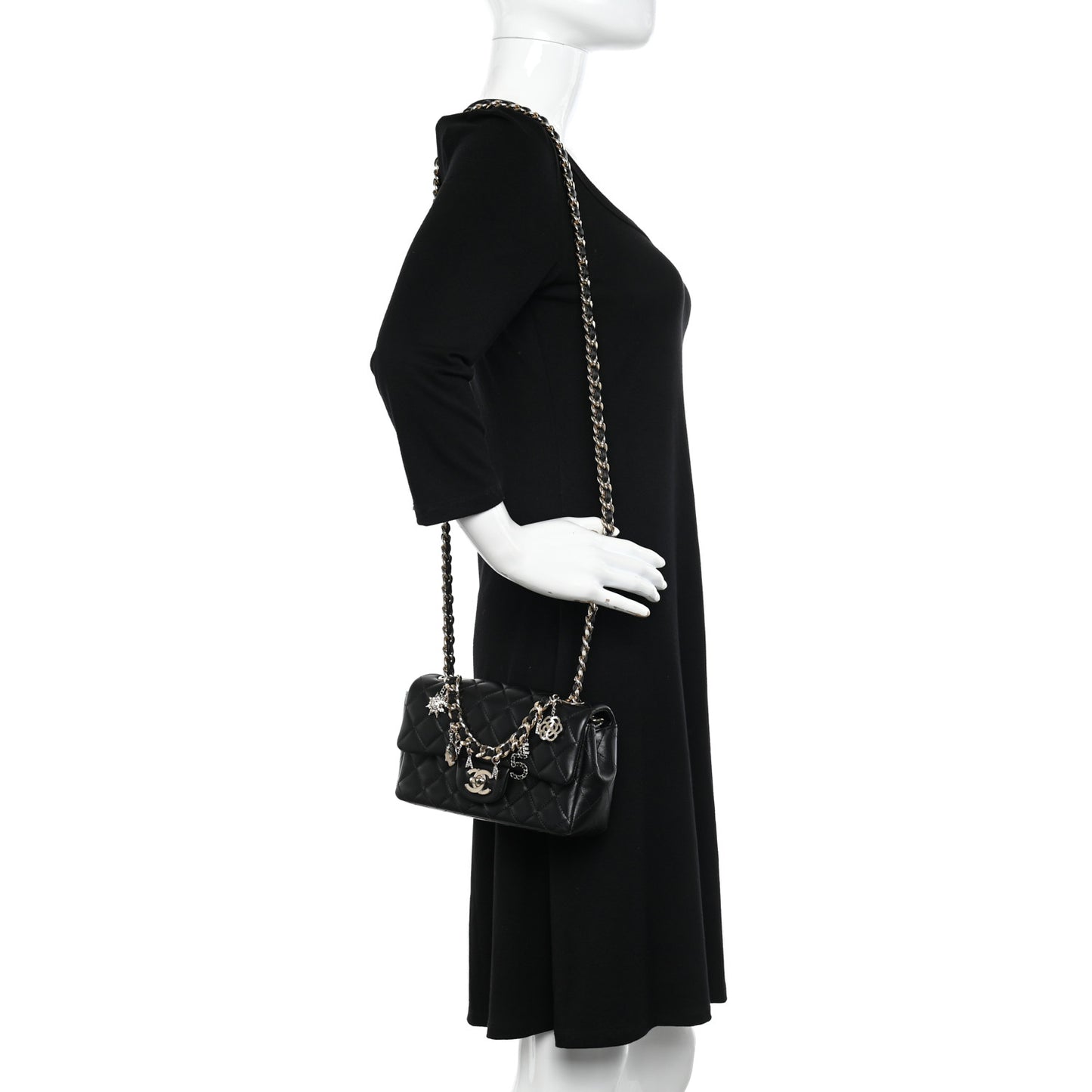 Lambskin Quilted Mini Coco Charms Rectangular Flap Black