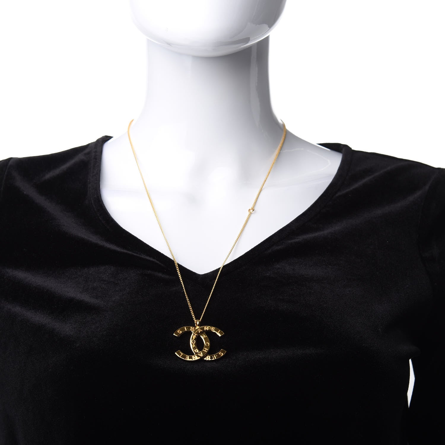 Chanel Metal CC Paris Button Necklace Gold 2 of 5