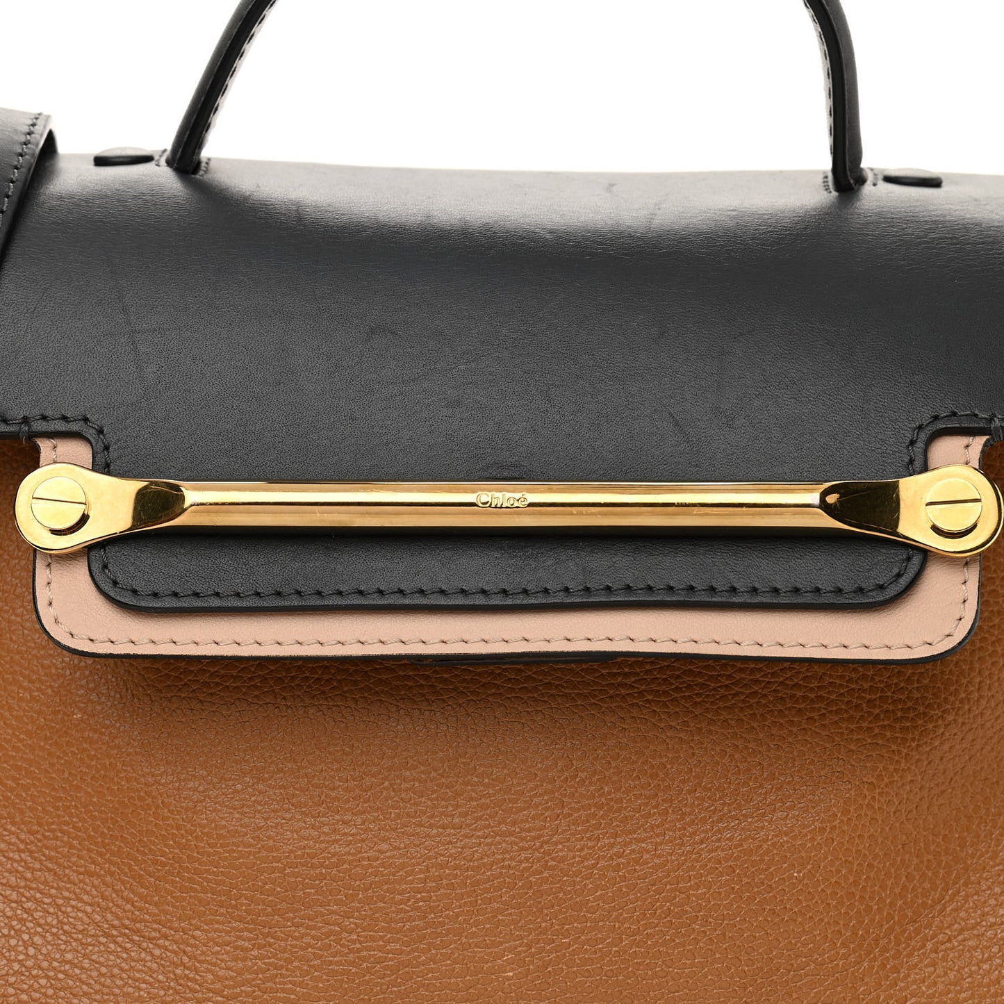 Calfskin Medium Clare Top Handle Bag Tan Black