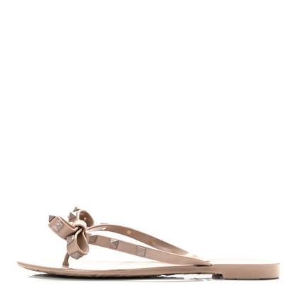 Valentino Garavani PVC Jelly Rockstud Bow Thong Sandals 38 Poudre 1 of 7